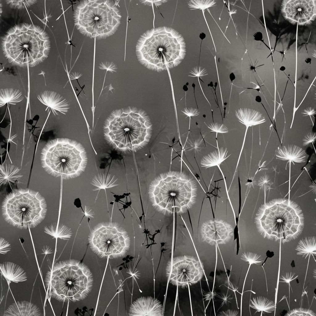 Ethereal Dandelion Fairies in Black and White Photogram
