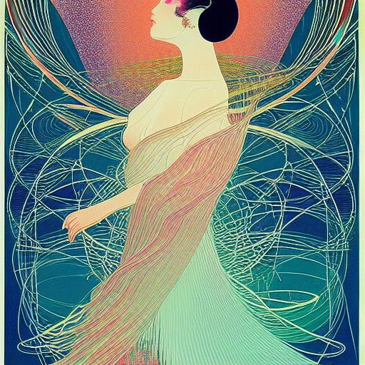 Art Nouveau Muse of Inspiration in Rainbow Colors
