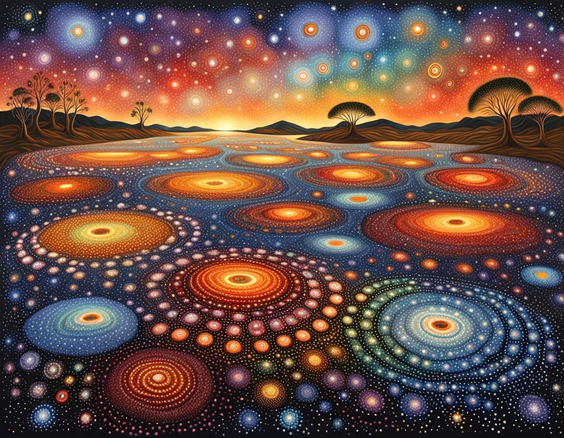 Dreamtime Songline of Stars in Pointillism Style