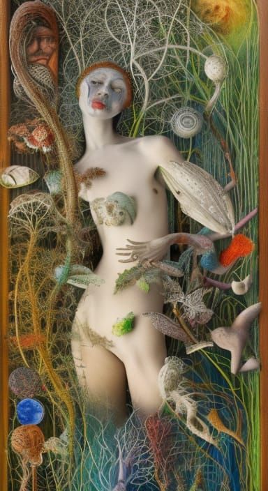 Surreal Sculpture in Glass Forest: Mixed Media Art