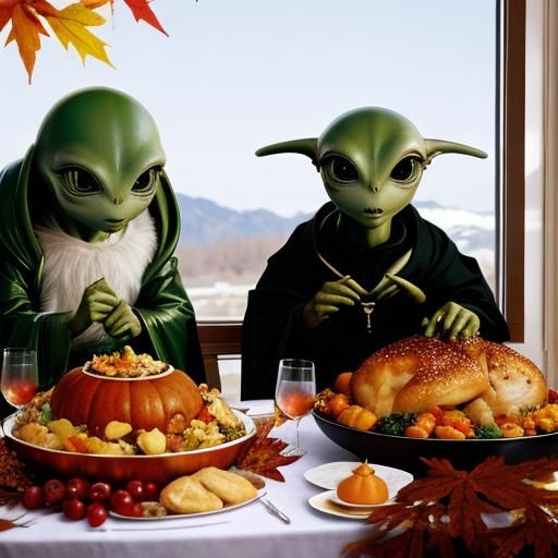 E.T. the Alien Celebrates Thanksgiving with Friends