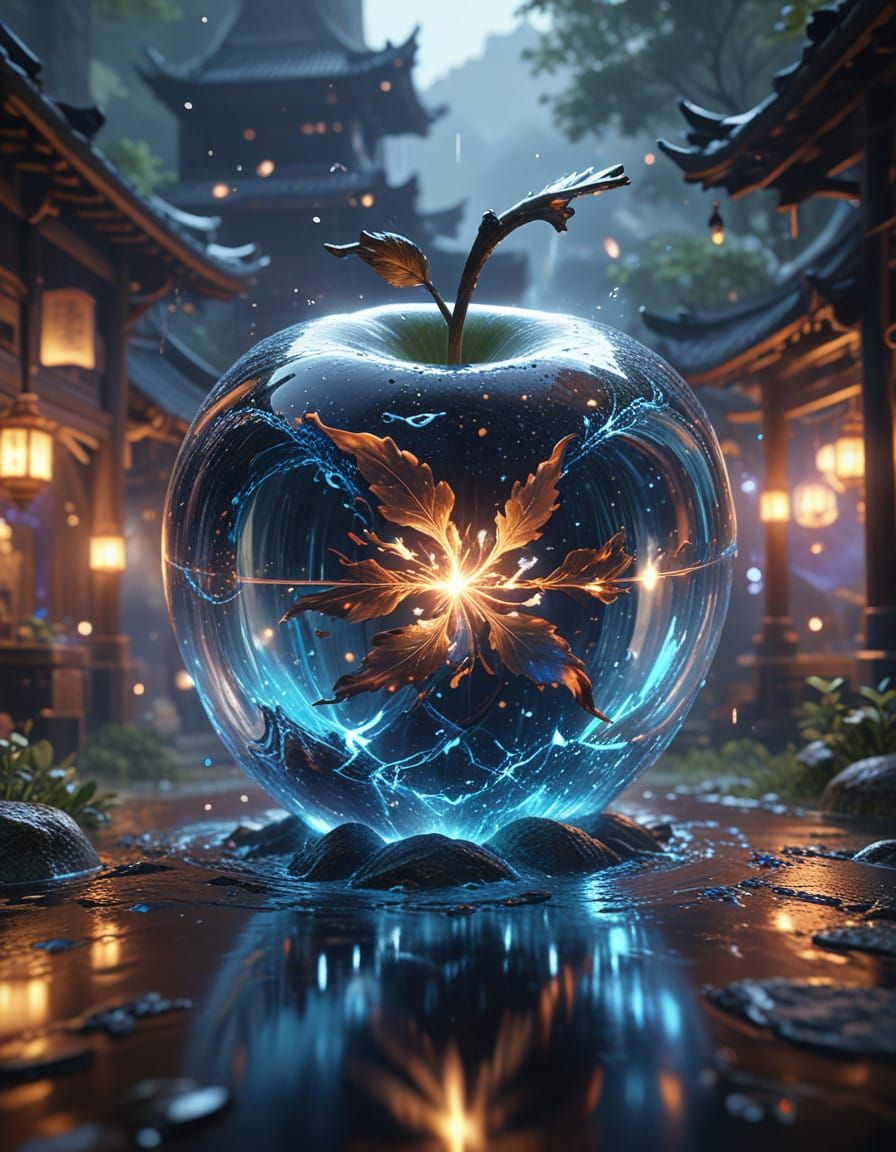 Ethereal Apple Radiates Vibrant Energy in Whirlwind of Iride...