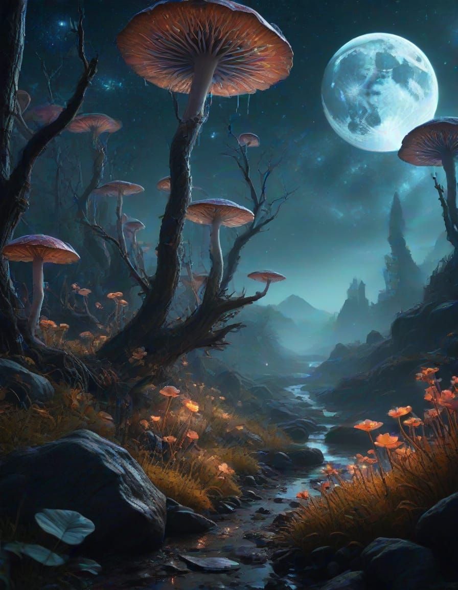 Alien Landscape with Forested Moon: Hyper-Realistic Digital ...