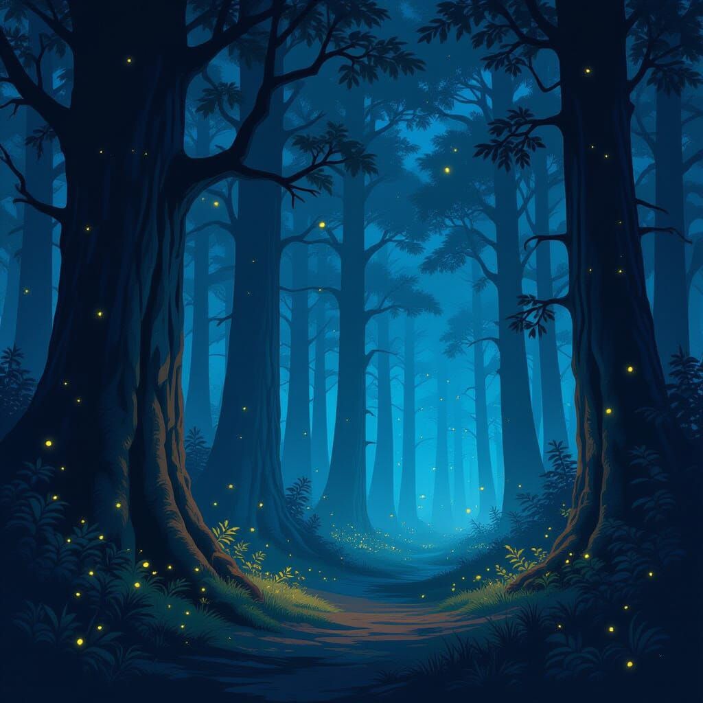 Mystical Forest with Fireflies by Village Boundary