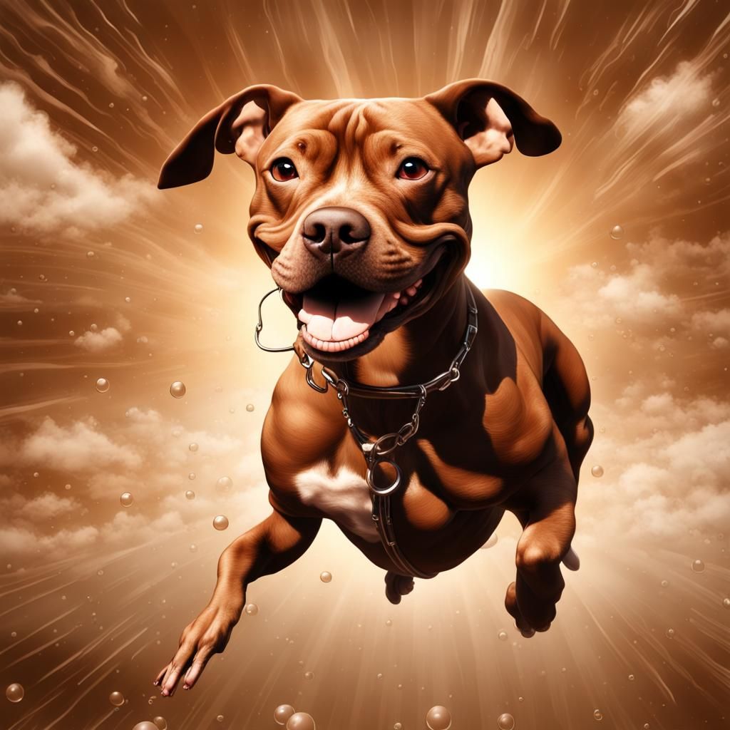 Pitbull Free Falling in Brown Sunshine, 3D Render