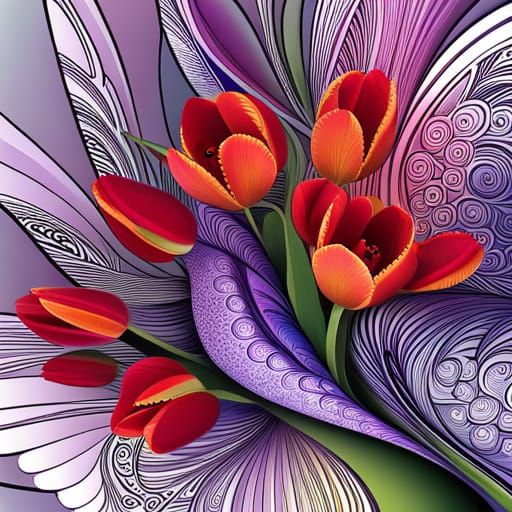 Colorful Tulips in Abstract Fractal Design