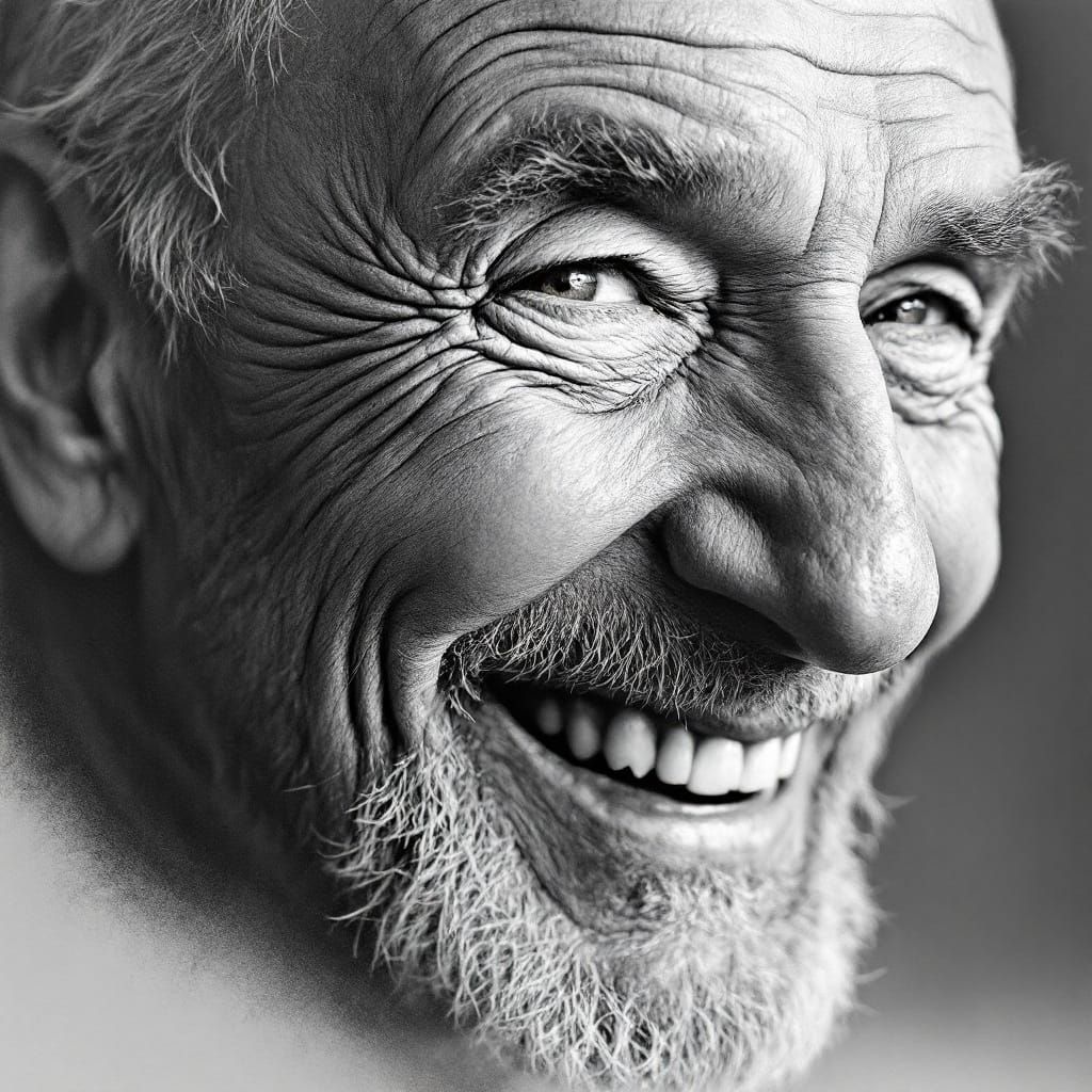 A Smiling Old Man in Pencil Drawing