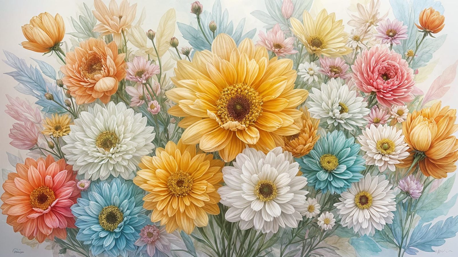 Surreal Cubist Mimosa Flowers in Digital Art Style