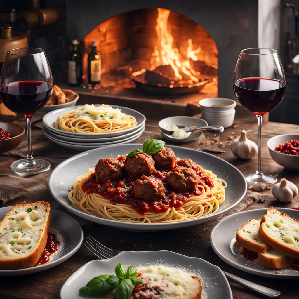 Spaghetti Bolognese Feast in Italian Kitchen