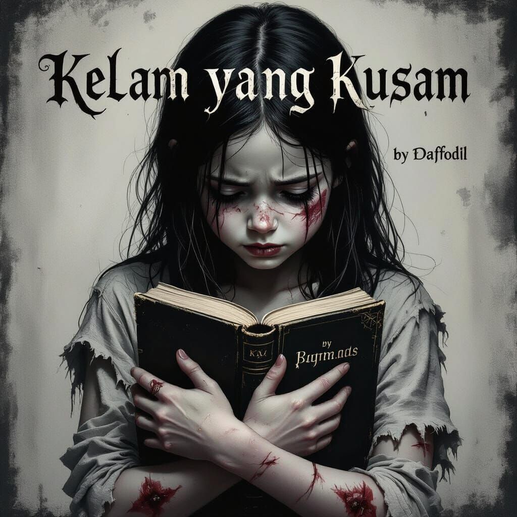 Gothic Book Cover: Girl's Despair in Dull Darkness