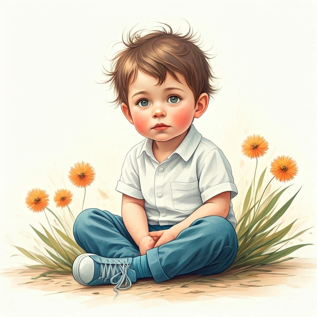 Dreamy Young Boy in Watercolor Style