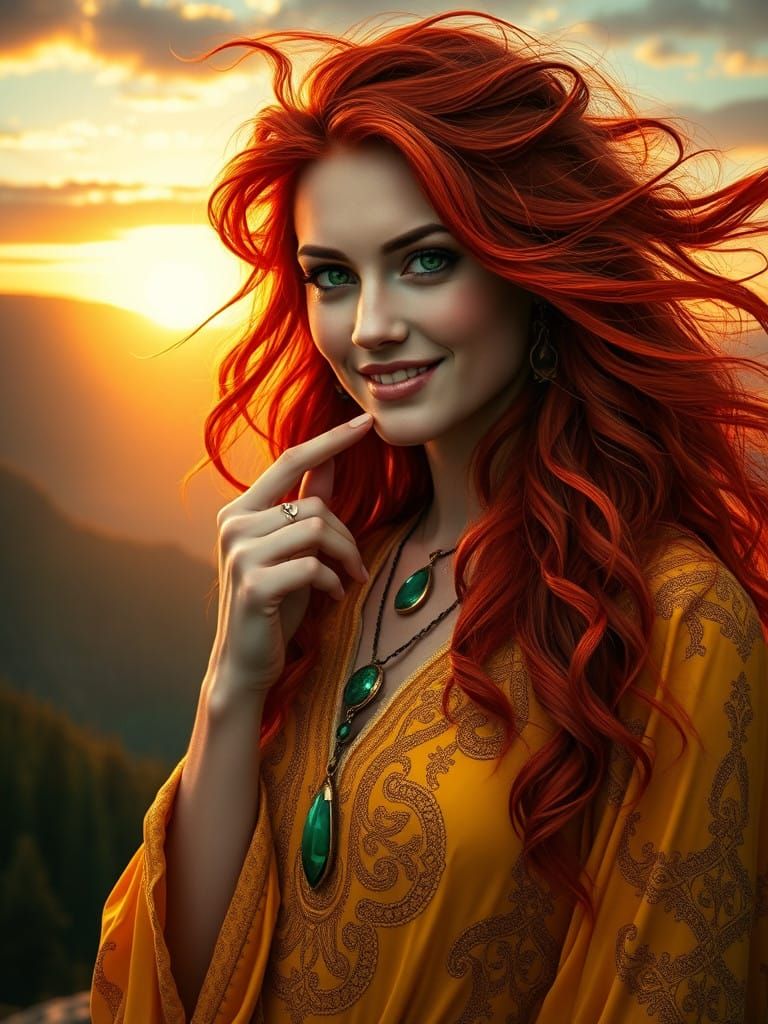 Norse Goddess of the Sun in Vibrant Sunset Light