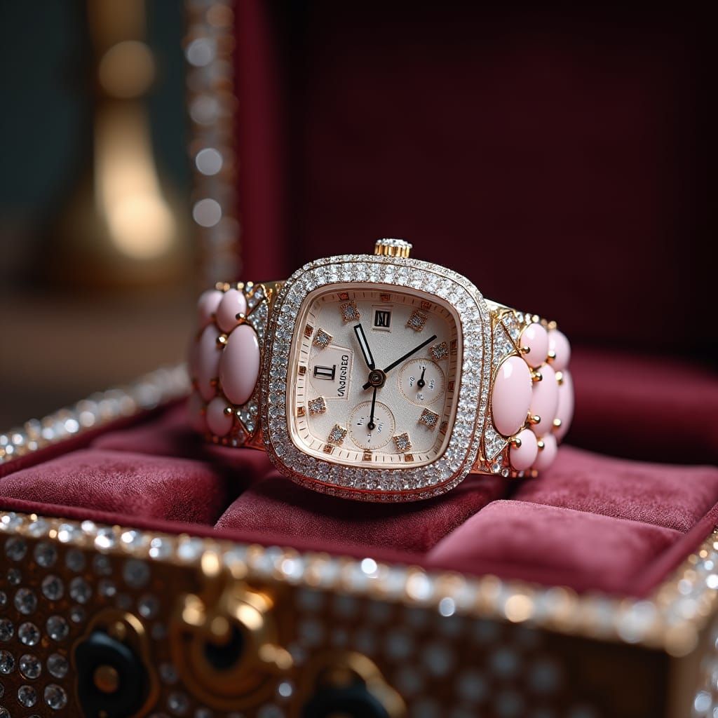 Gemstone Wristwatch on Velvet in Hyperrealistic Style