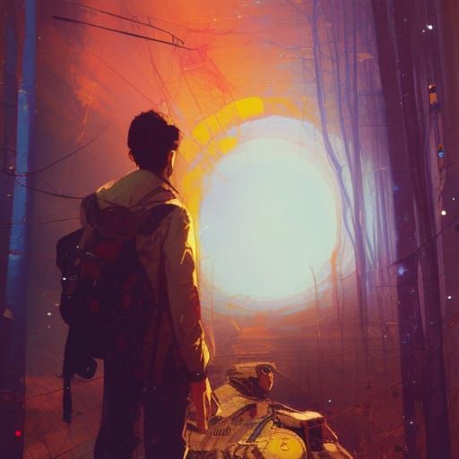 Man Trapped in Time Vortex: Detailed Illustration