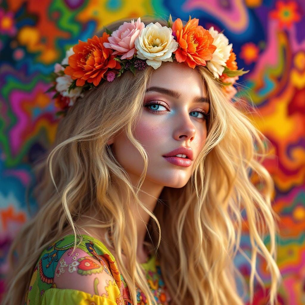 Hippie Lady Portrait in Art Nouveau Style