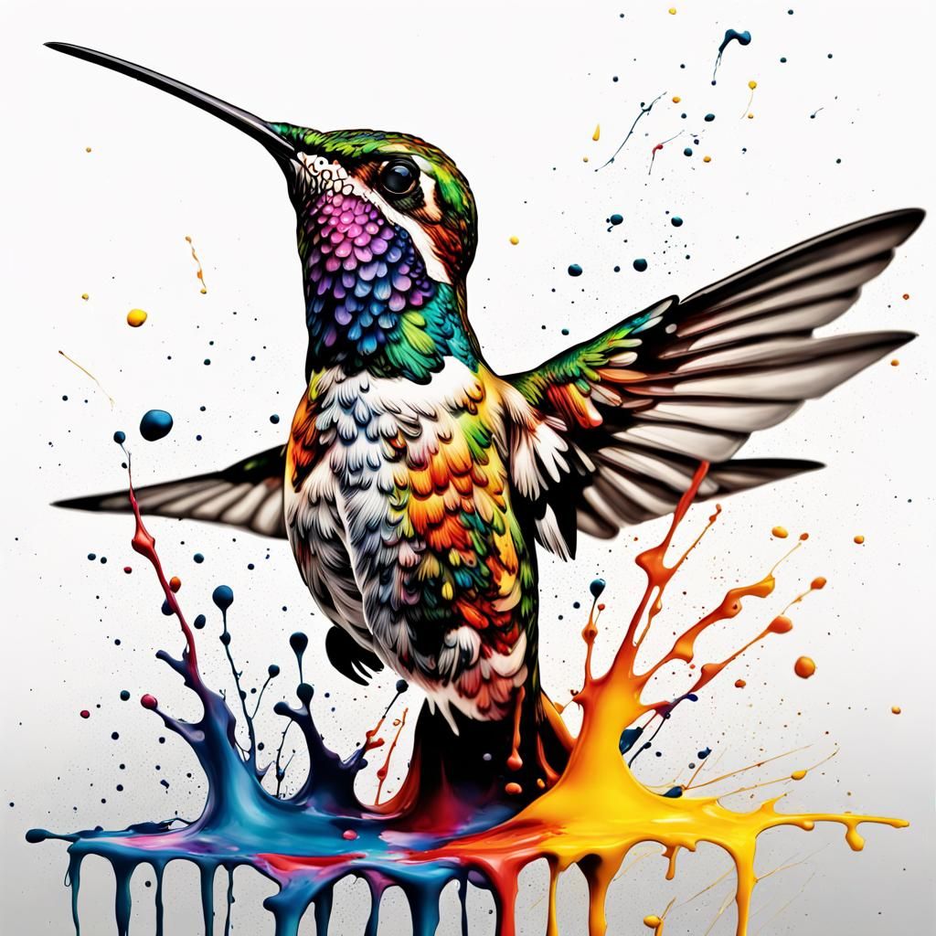 Ink Splatter colorful detailed hummingbird ink drop splash