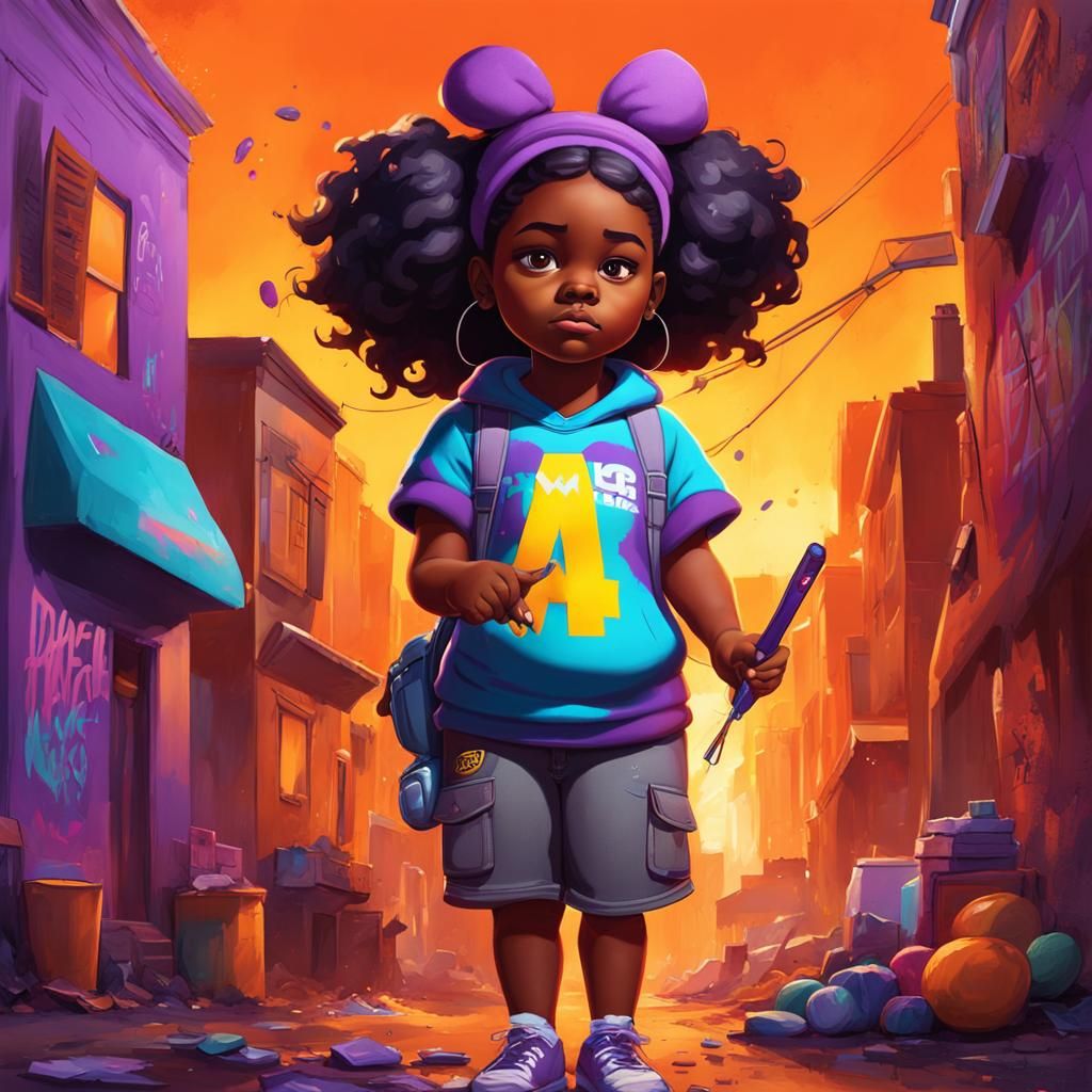 Graffiti Art of Girl in Purple Sweatshirt