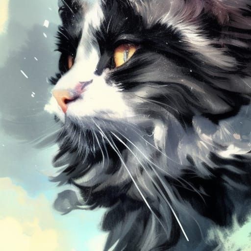 Black Norwegian Forest Cat Portrait in Hyperdetailed Style