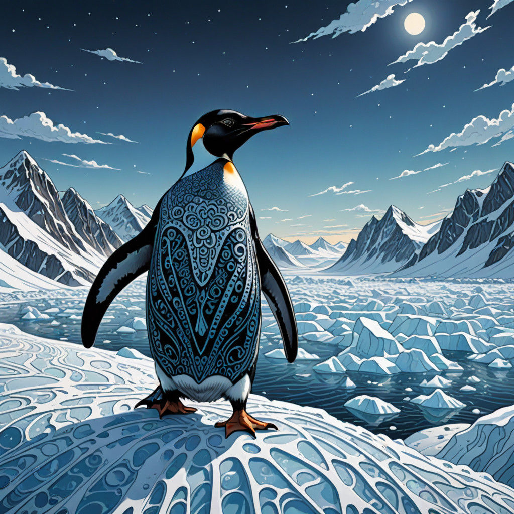 Heroic Penguin Stands Tall in a Majestic Winter Wonderland