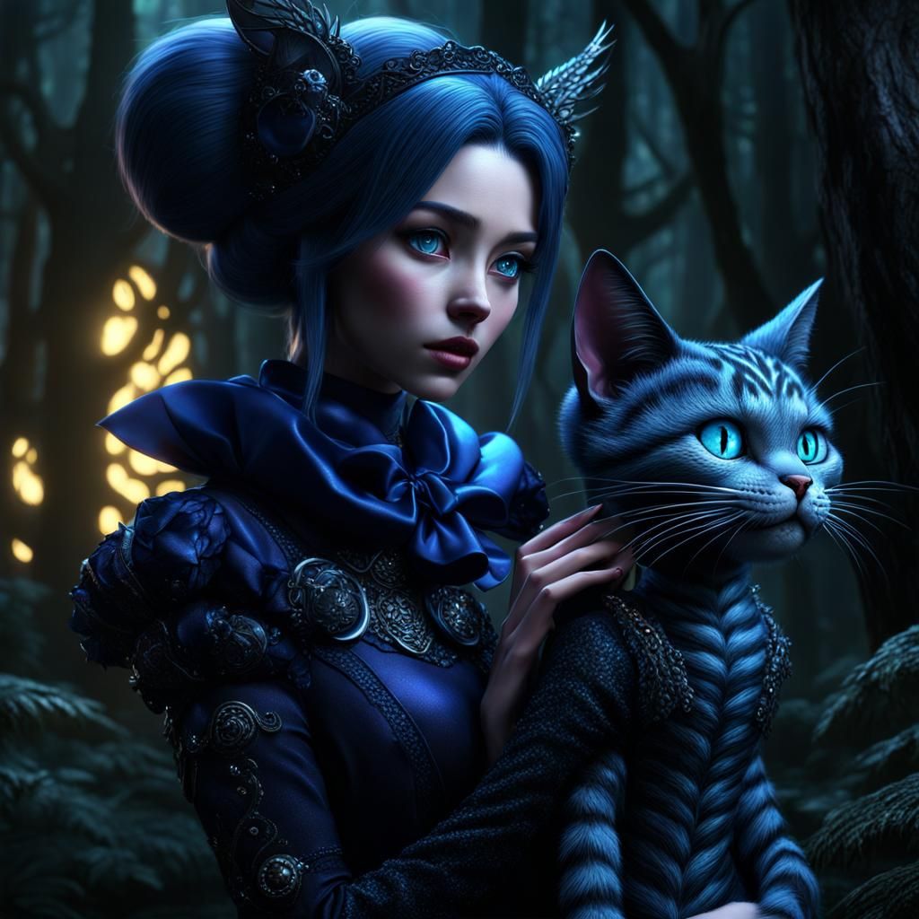 Evil Belle with Cheshire Cat in Dark Forest