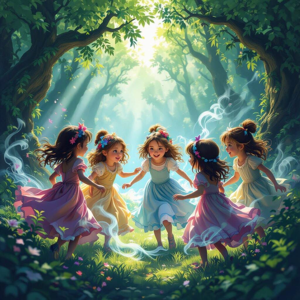 Enchanted Forest Game with Playful Girls