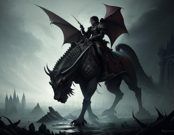 Vampire Knight Rips Dragon's Throat: Dark Fantasy Art