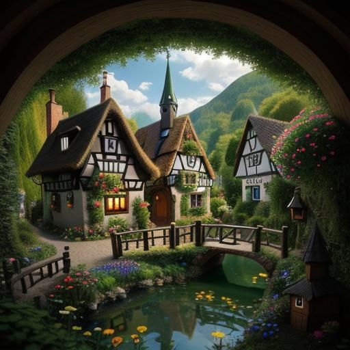 Fairy Tale Mini Village in Art Nouveau Style