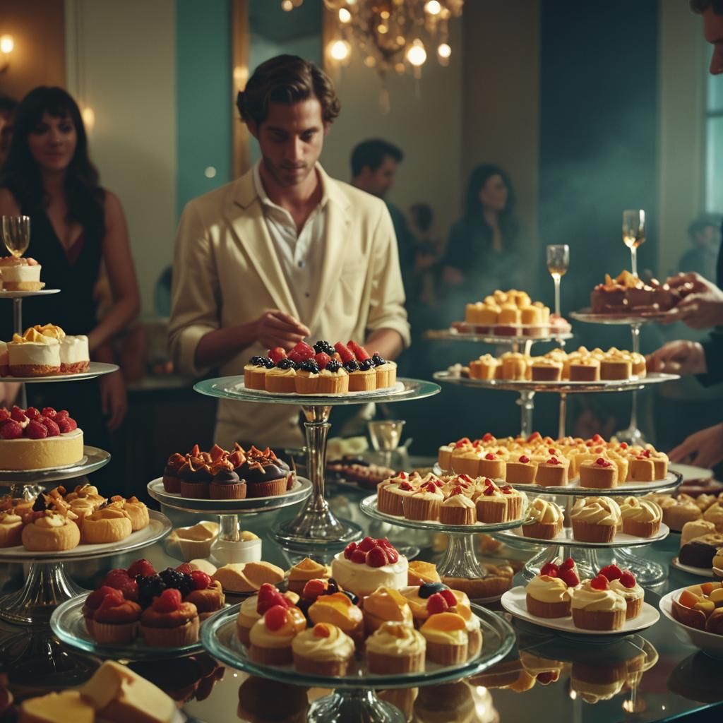 Desserts at Party: Cinematic Film Still