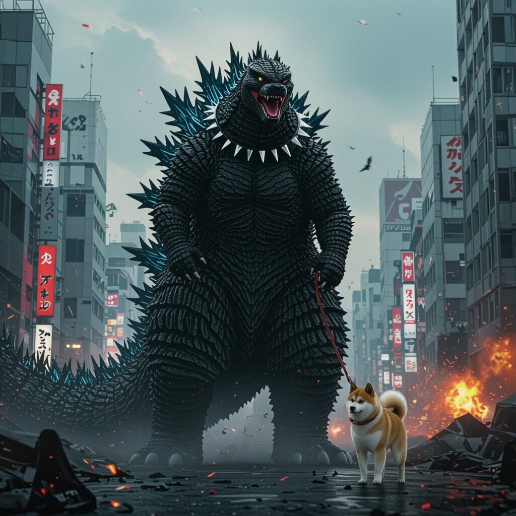 Godzilla Walks His Dog Through Tokyo