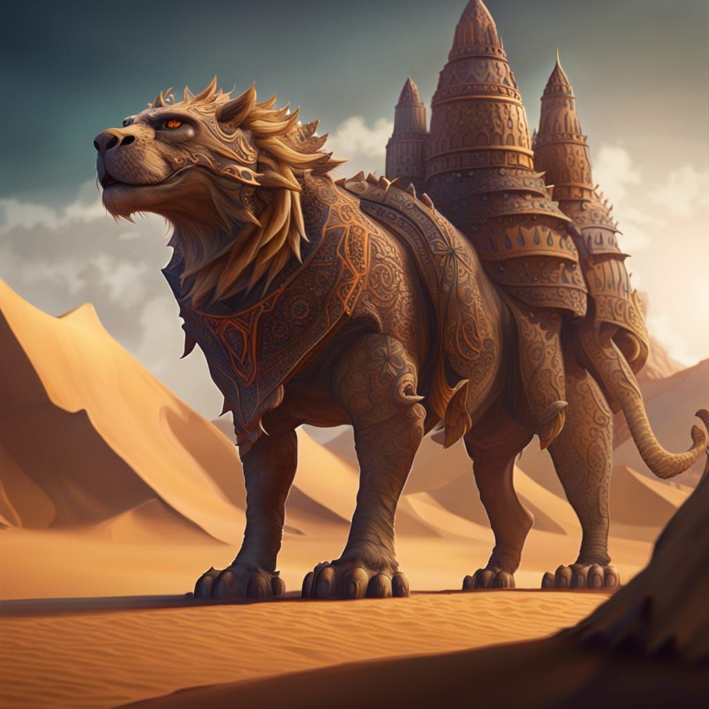 Majestic Sand Lion in Desert Landscape