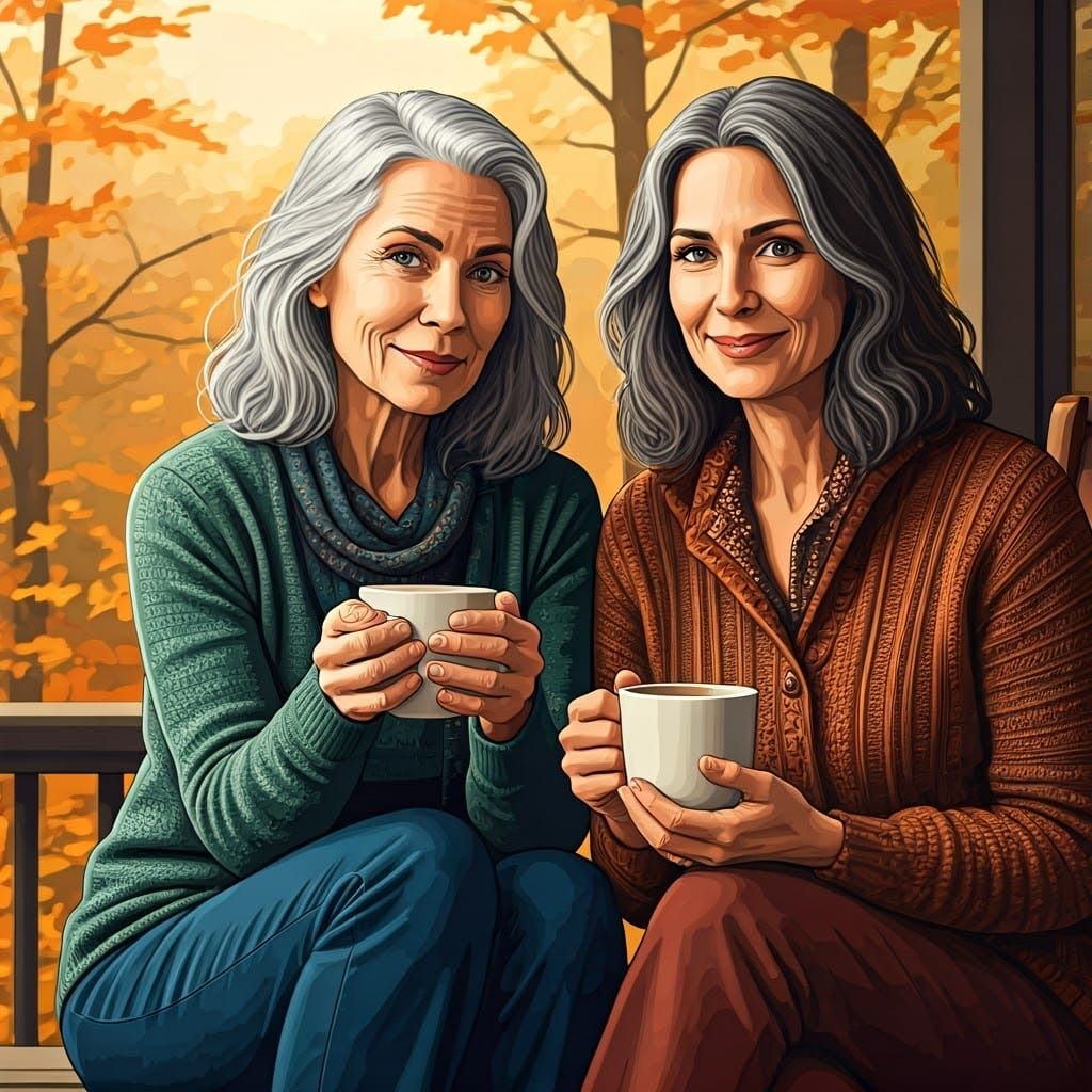 Autumn Porch Scene with Coffee, Vector Fractal Art