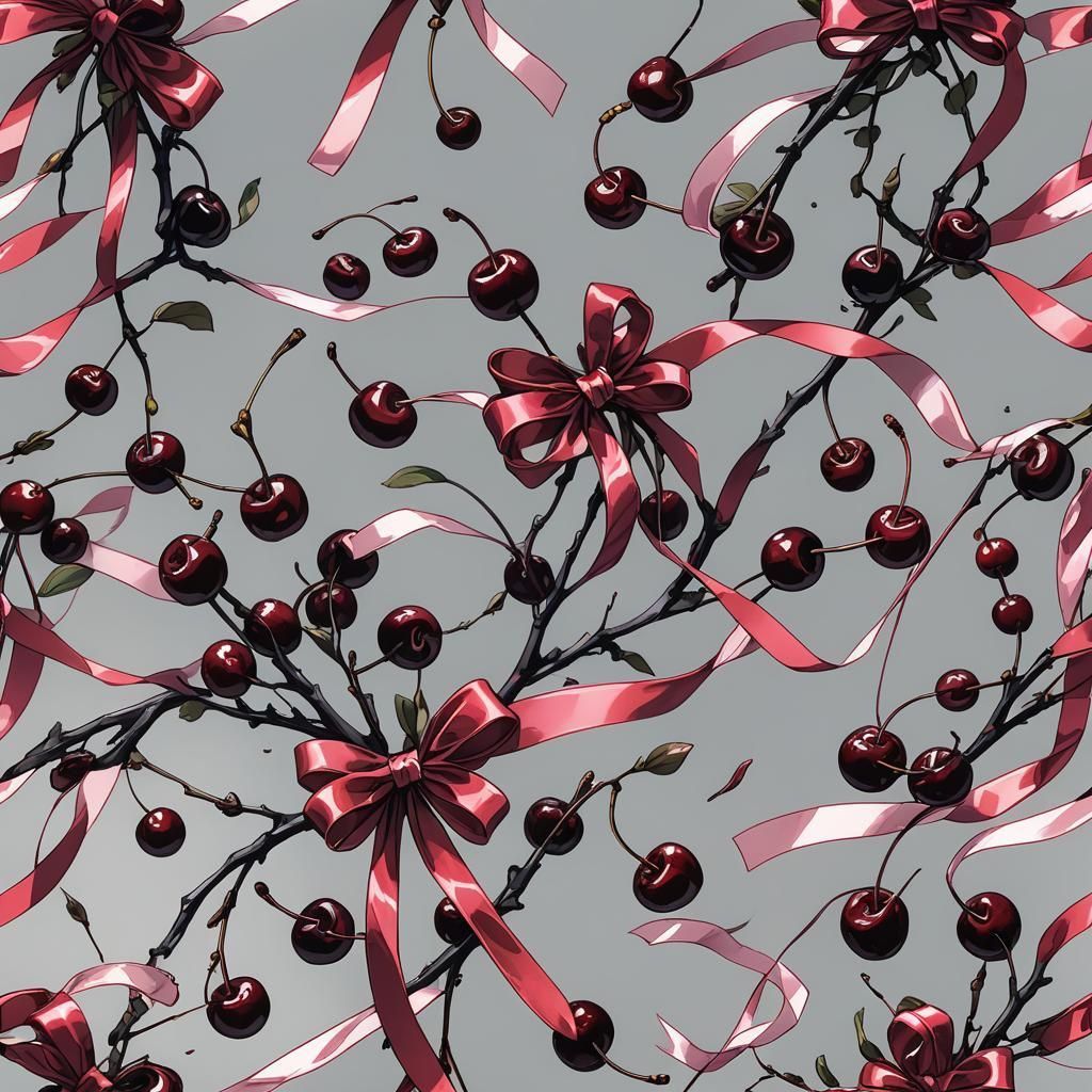 Anime-Style Cherry with Pink Ribbon