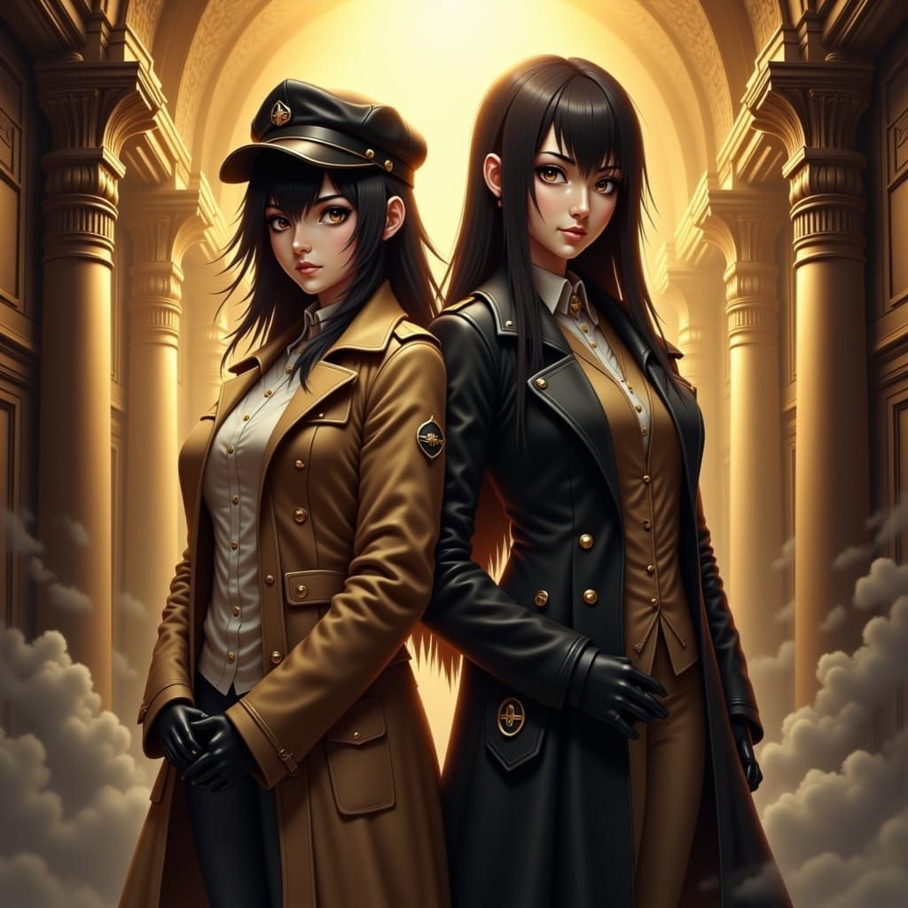 Two Women in Anime Detective Attire, Embodying Mystique and....