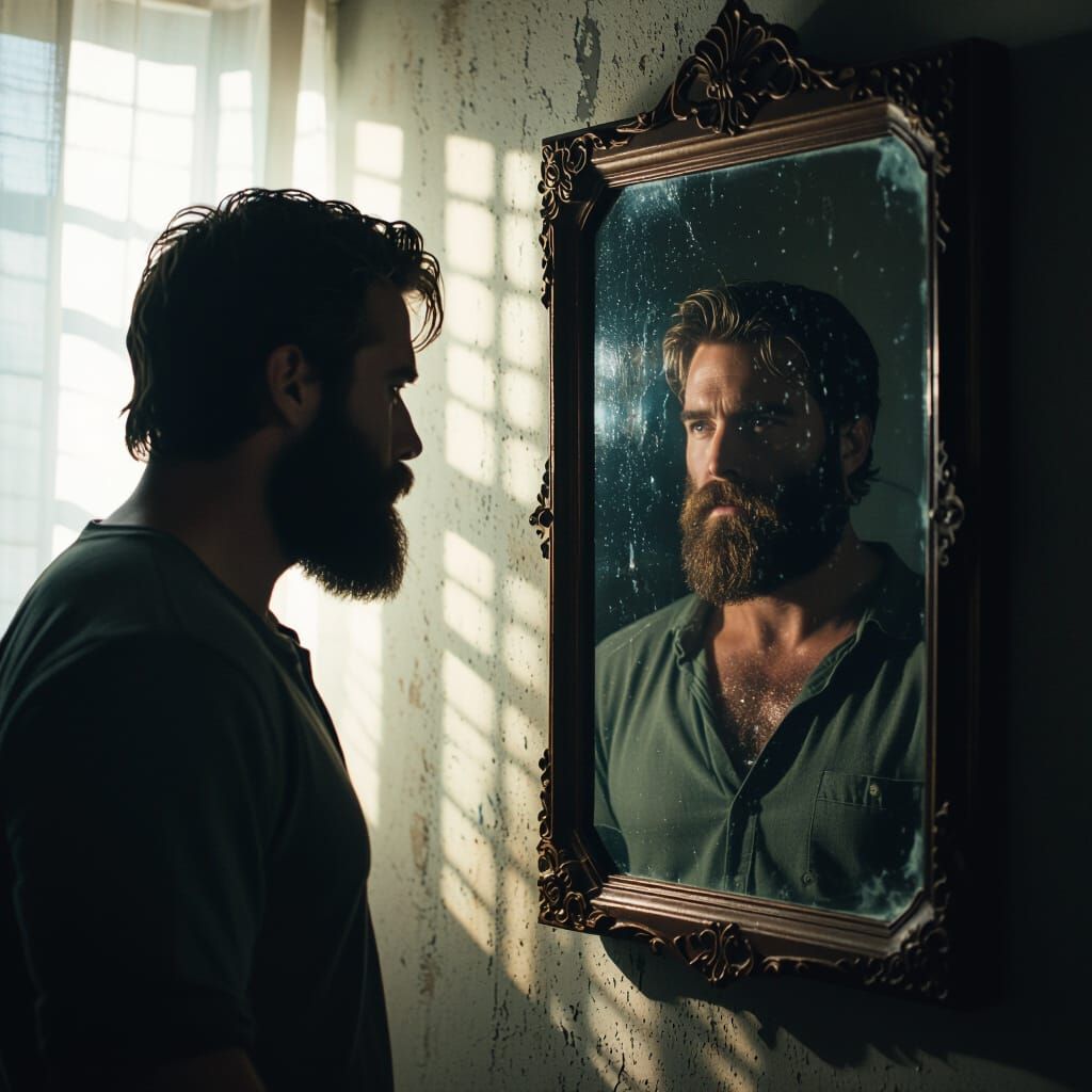 Alien Stares at Mirror, Sees Human Reflection