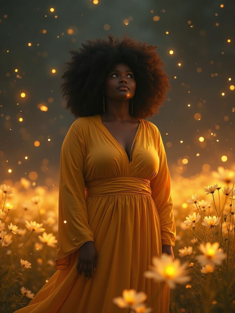 Bioluminescent Goddess in a Dreamlike Landscape