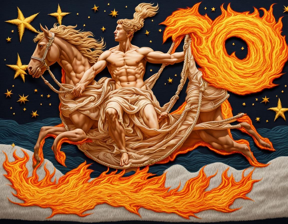 Apollo's Flaming Chariot Embroidered on Celestial Sky