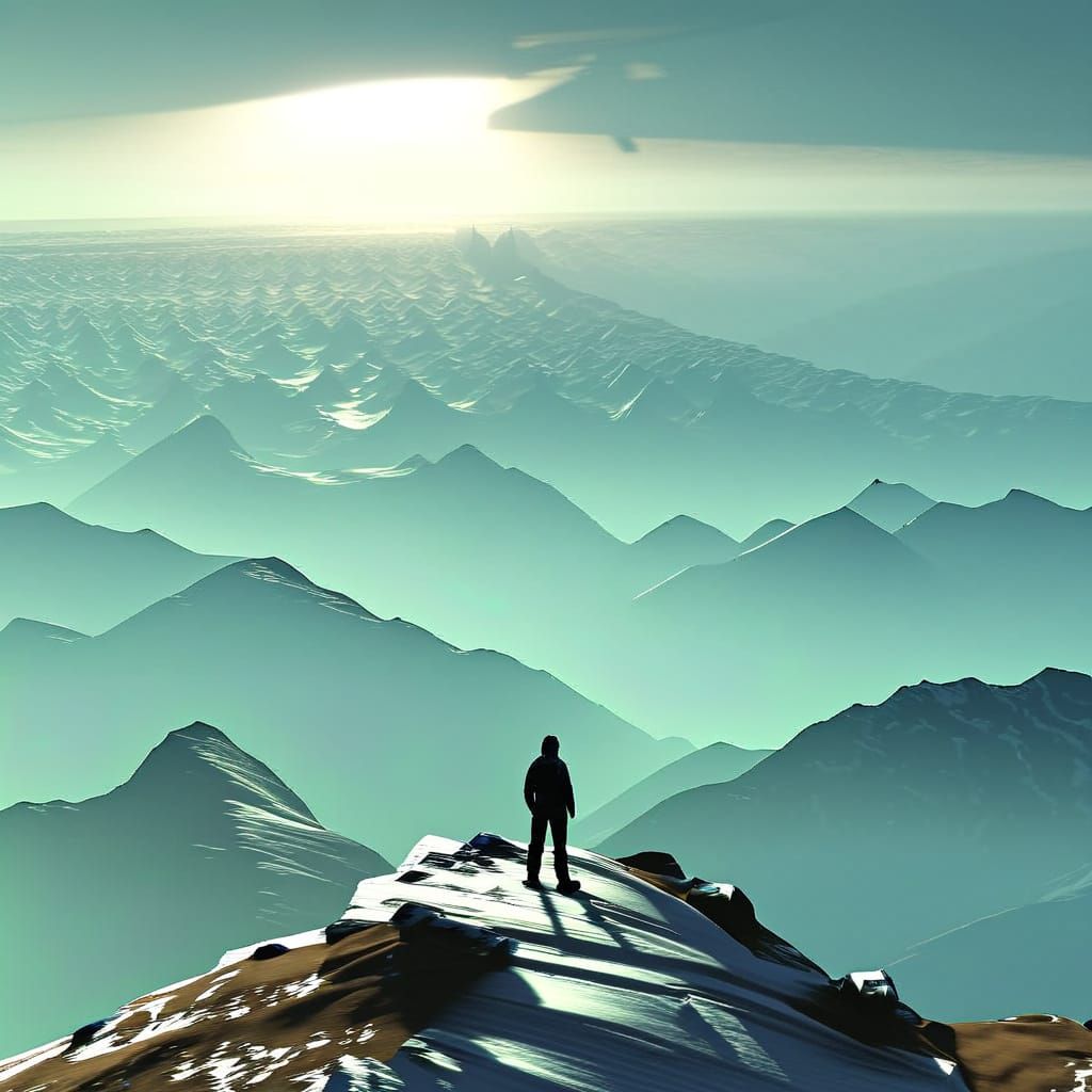 Desolate Mountain Peaks in Misty Dystopian Surrealism