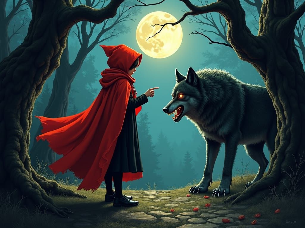 Little Red Riding Hood Scolds the Wolf