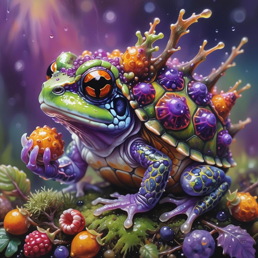 Baby Frog-Tortoise Portrait in Oil Painting Style