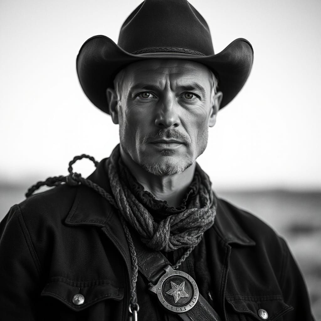 Epic Black and White Cowboy with Green Eyes
