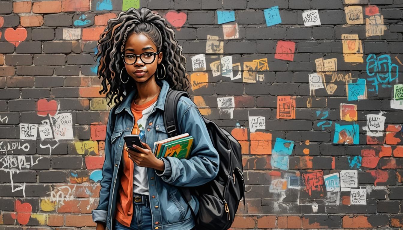 Girl with Books: Whimsical Charcoal Sketch