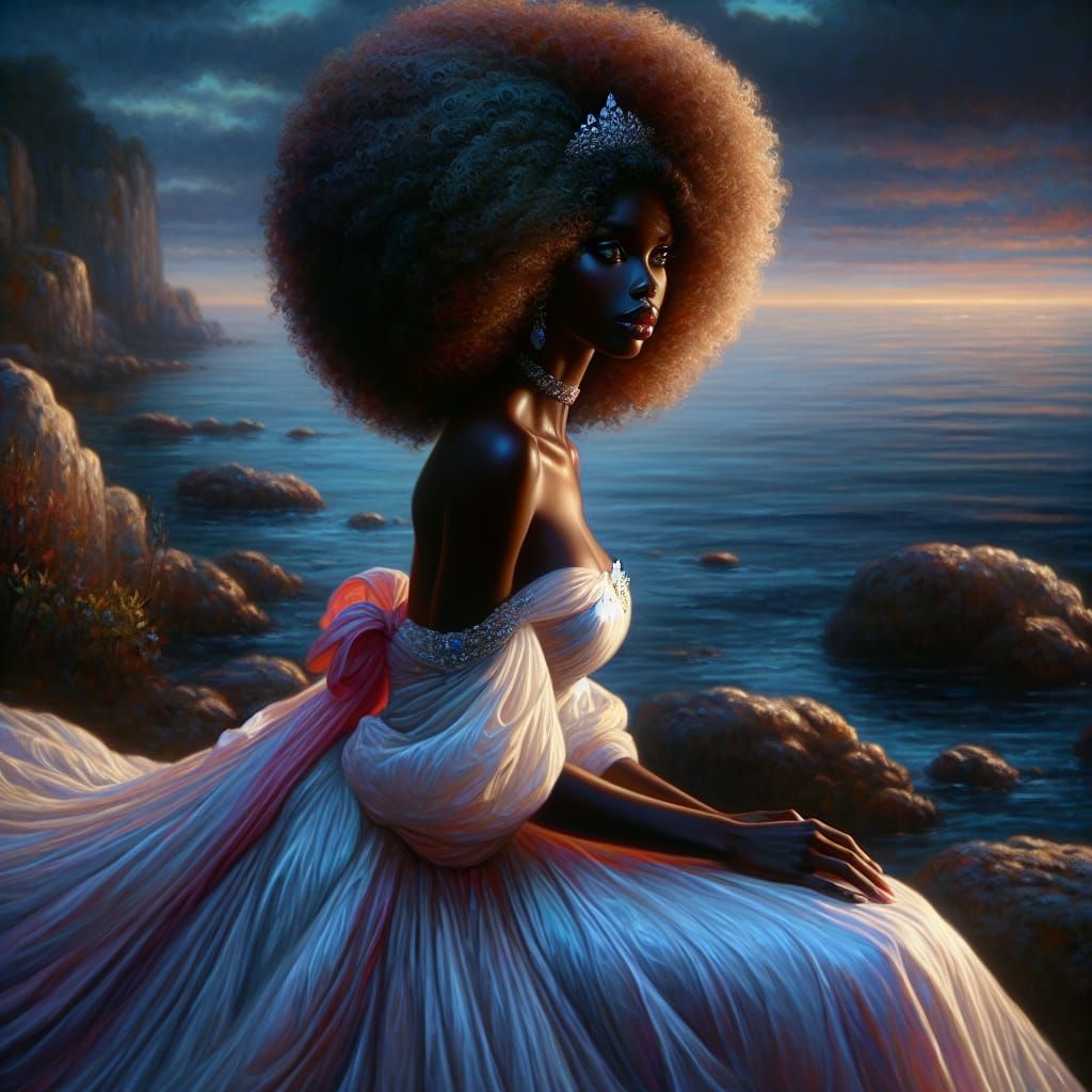 Elegant Woman by the Sea in Fantasy Style