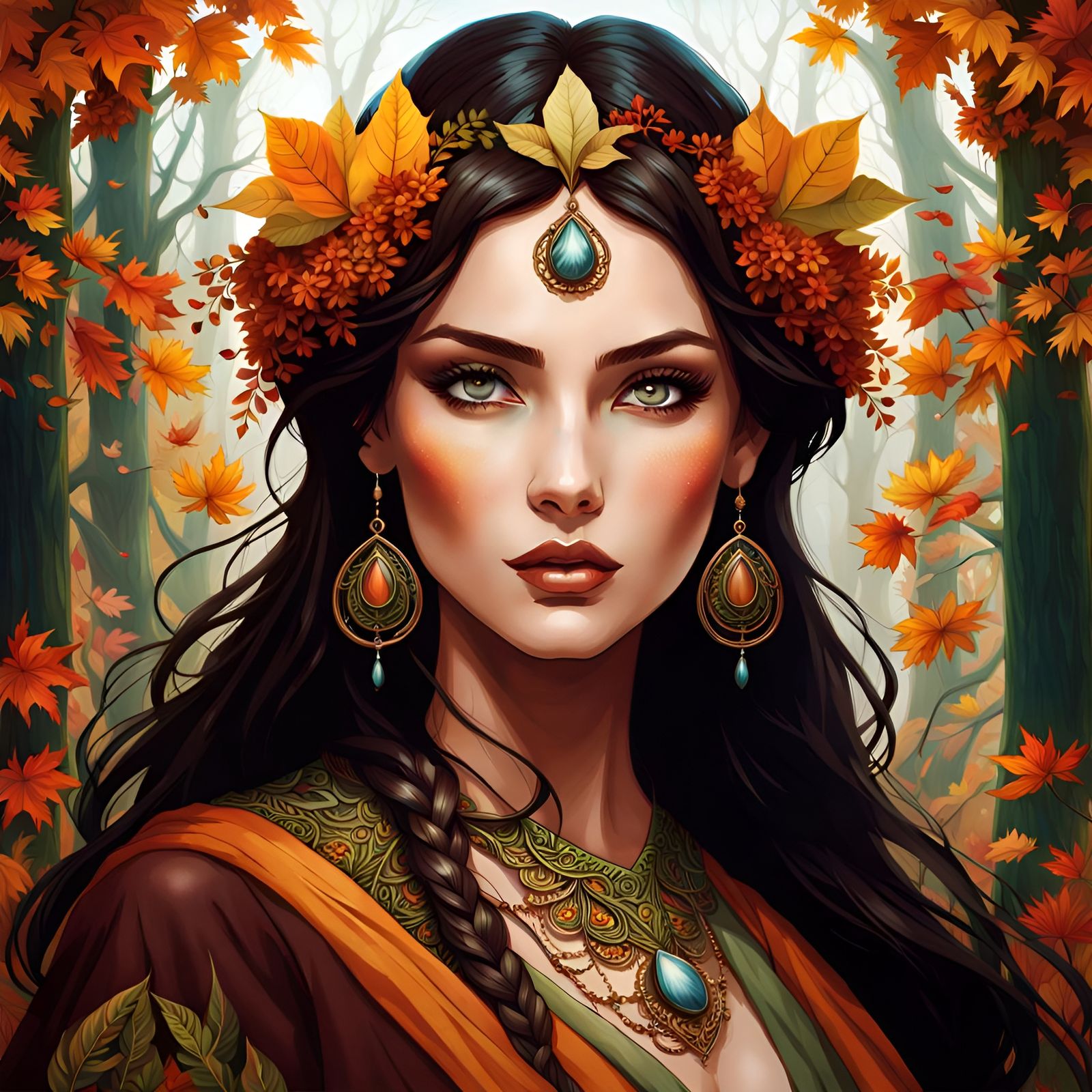Autumn Goddess Portrait with Lush, Organic Details