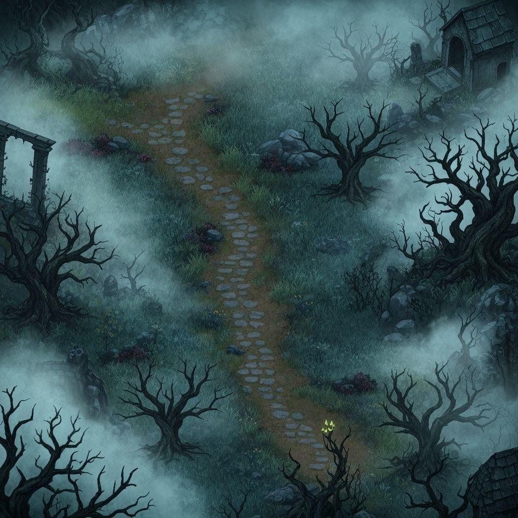 Gothic Fantasy Map of a Mist-Shrouded Spiritual Realm