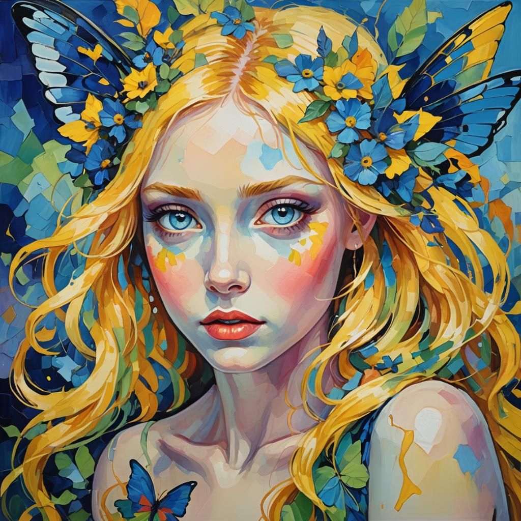 Fauvist Fairy with Blue Eyes and Yellow Hair