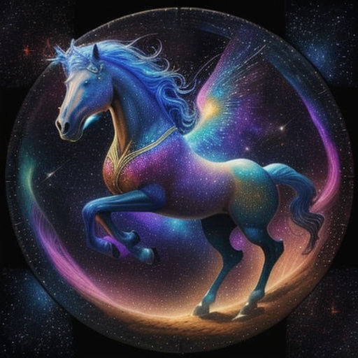 Ethereal Horse Galloping Through Nebula in Stained Glass Sty...