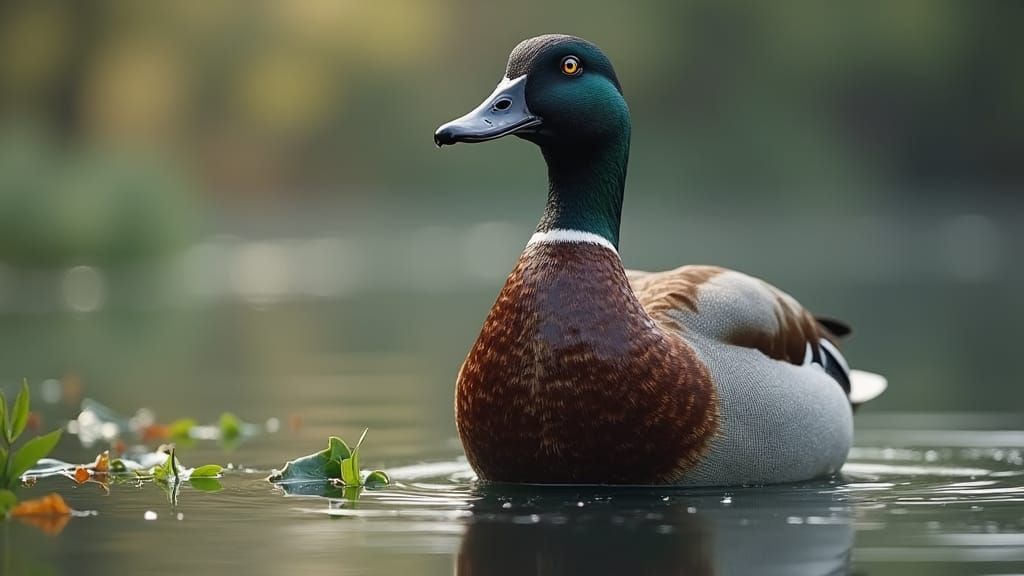Mallard Duck on Lake: Atmospheric Matte Painting