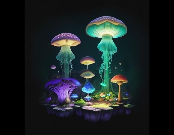 Jellyfish in Toadstool Forest, Beatrix Potter Style