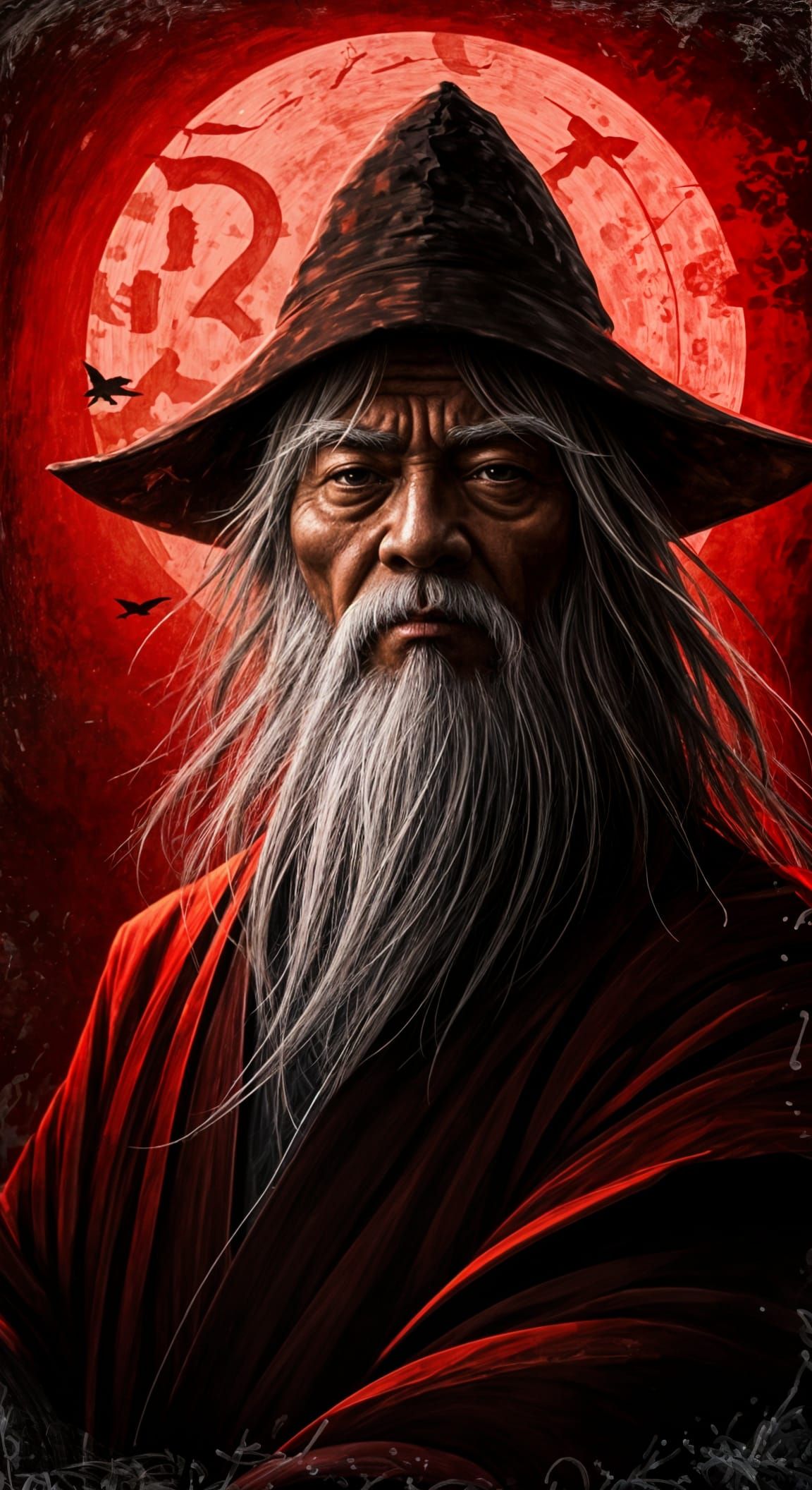 Cyberpunk Style Wizard in Stormy Landscape