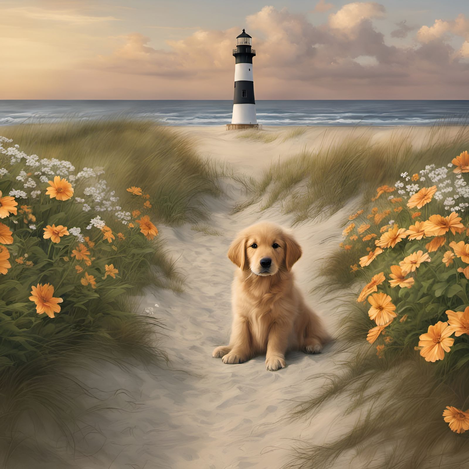 Golden Retriever Puppy on Outer Banks Beach